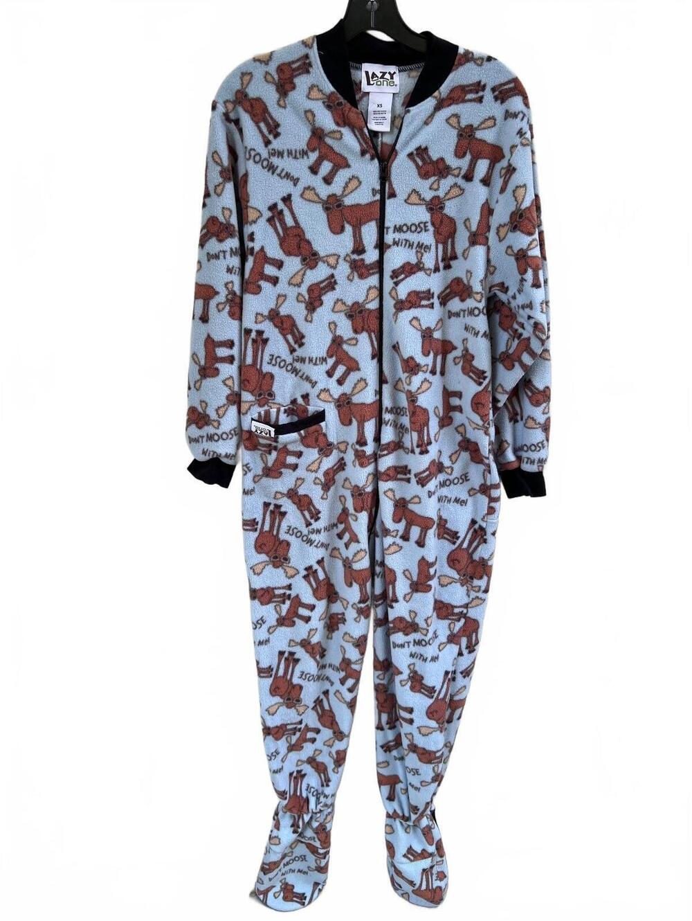Lazy One Moose Print Fleece One Piece Pajamas with Footies Size Small Cute!